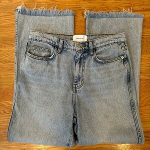 Current/Elliott Wide Leg Jean Raw Frayed Hem, High Waist, Sz 28